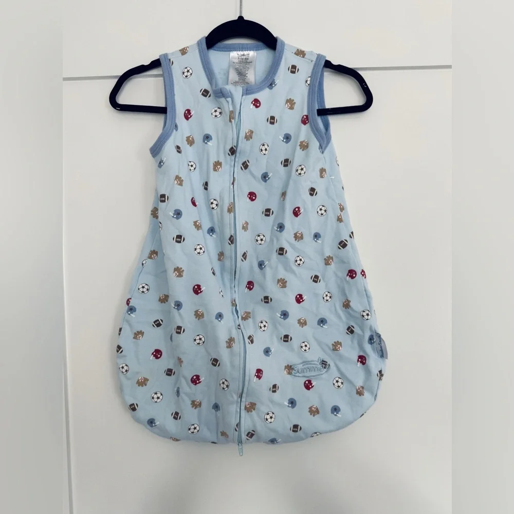 SlumberSack SleepSack Blue Sports Theme 100% Cotton Sz Small/Medium 7-14 Pounds